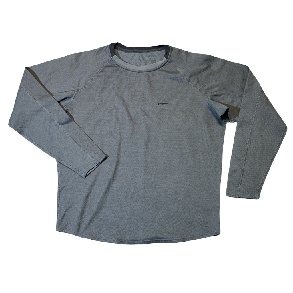 Patagonia Mens L Large Gray Micro Pattern Polyester Long Sleeve E T-Shirt Euc